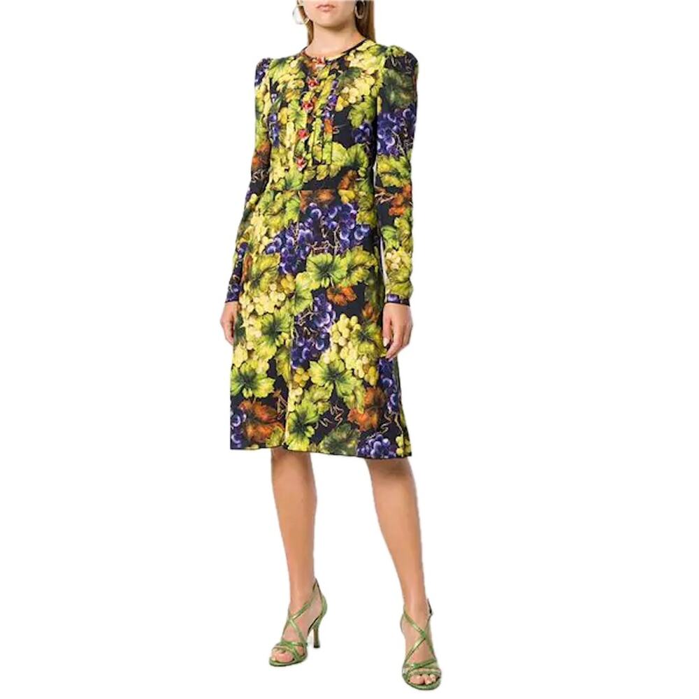 NWT Dolce & Gabbana Grape Print Embellished Dress Yellow IT 44 / L - Picture 2 of 10